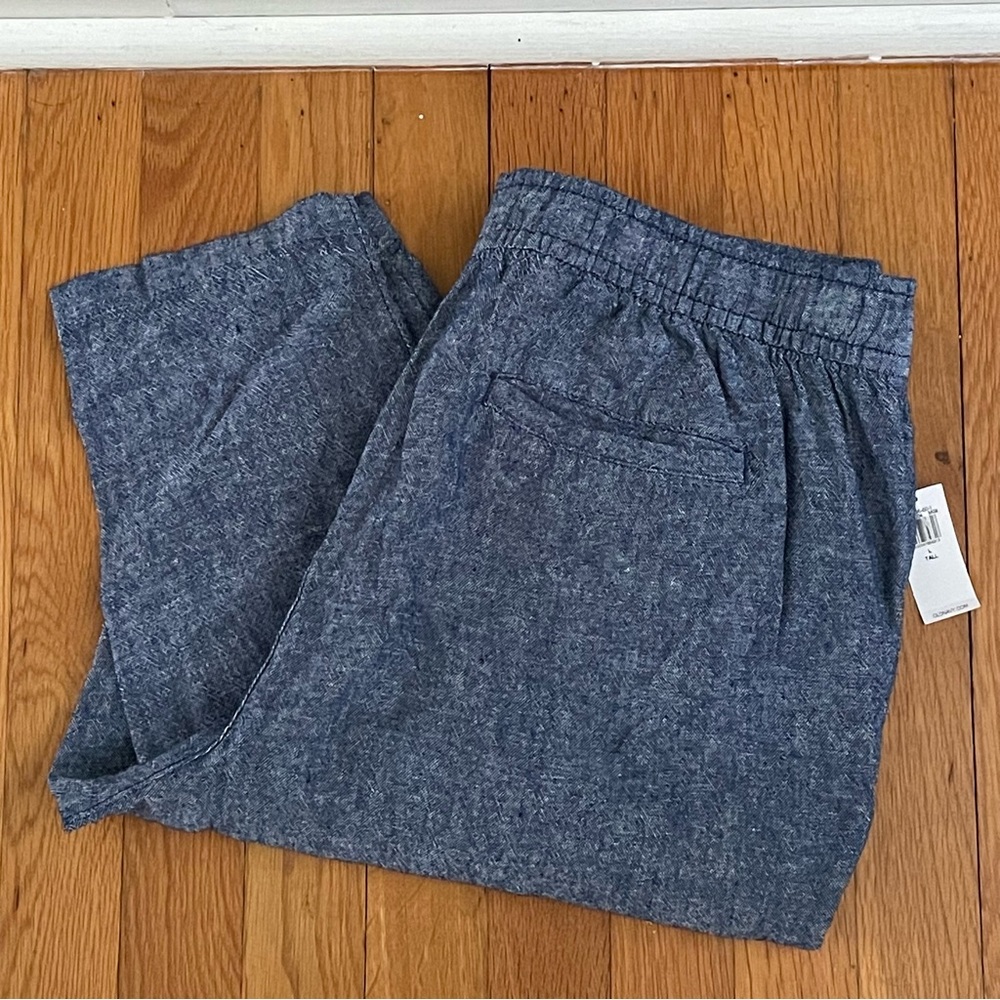 Old Navy Blue Linen Blend Straight Leg Tapered Pull-On Pants L Tall